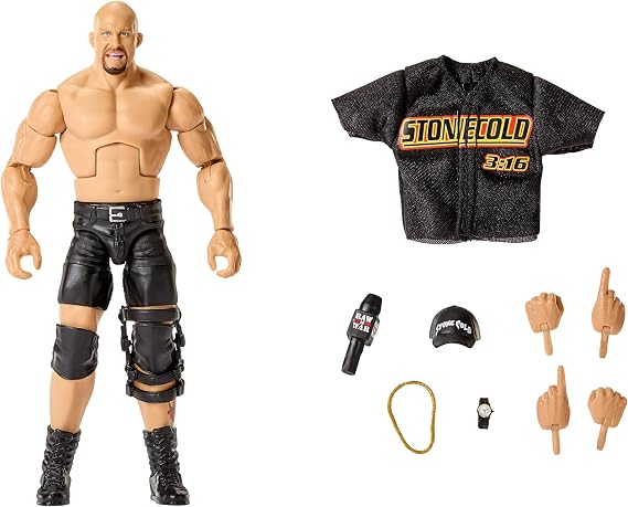 Mattel WWE Elite Action Figure & Accessories, Series #122 Set, 6-inch Collectible Stone Cold Steve Austin with 25 Articulation Points & Swappable Hands