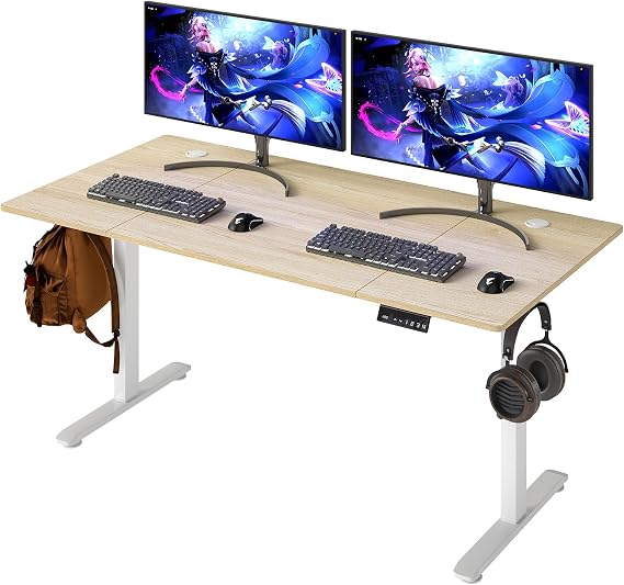Levede Electric Standing Desk 160x80cm Height Adjustable, Sit Stand Desk with 4 Memory Smart Panel & Splice Board for Home Office light Wood Oak