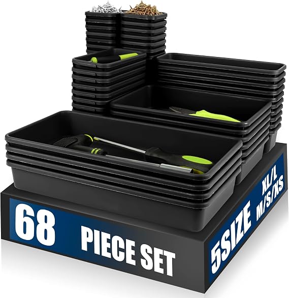LARGE SIZE68PCSTool Box Organizer Tray Divider, 5 SizeToolbox Desk Drawer Organizer, Organization and Storage Toolbox for Garage Accessories (68PCS 5Sizes)