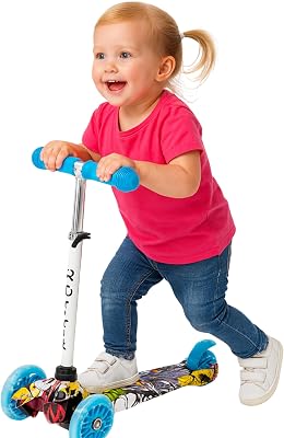 Kids Kick Scooter, LED Lighted Wheels and 3 Adjustable Height Handlebars, Lean-to-Steer & Widen Anti-Slip Deck, 3 Wheel Scooter for Boys & Girls Ages 3-6 and up to 85 Lbs