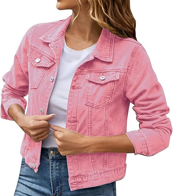 Denim Jacket for Women,2025 Fall Trendy Casual Stretchy Long Sleeve Button Down Cropped Shackets Jean Jackets