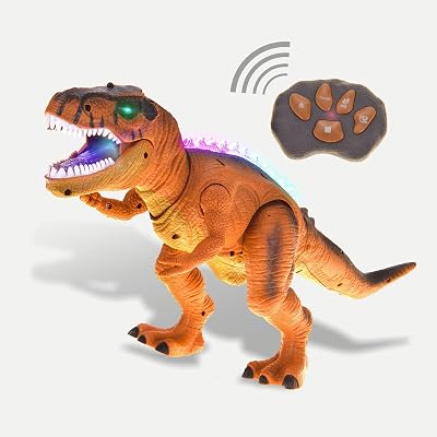 PowerTRC Remote Control Dinosaur T-Rex Toy for Kids | Realistic Prehistoric Sounds | Dinosaur Robot Toy Lights Up and Roars | Walking RC T-Rex Robot Toy Brown