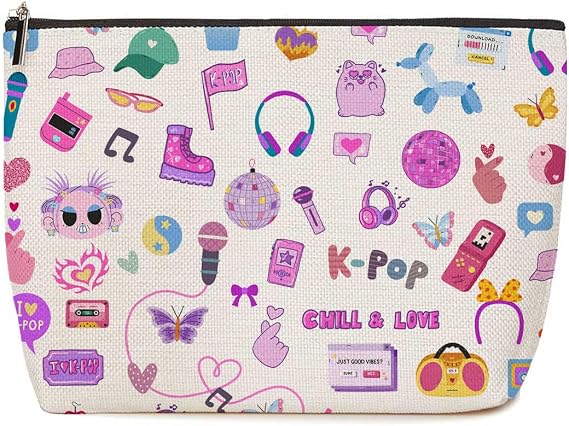 Lovdazzles K-Pop Theme Makeup Bag Cute Travel Cosmetic Bag