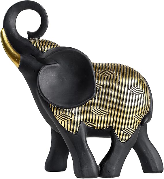 Elephant Statue Black and Gold Home Decor 8.6in