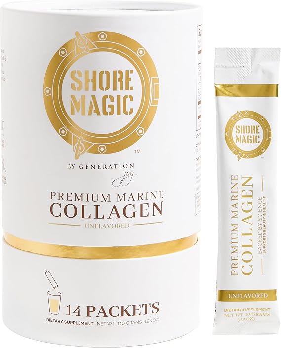 Shore Magic Premium Marine Collagen Powder, Unflavored, 14 Day Packets | Hydrolyzed Peptides Types I, II, III & IV, Wild-Caught Fish, Kosher, Supports Skin, Hair, Nails & Joints, Travel-Friendly