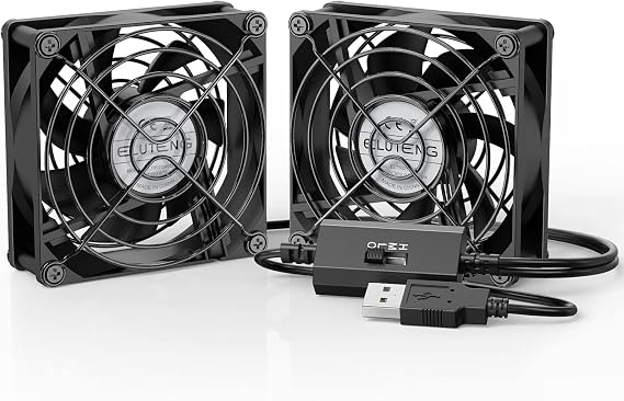 ELUTENG USB Fan 80mm 2 In 1 Computer Fan 5V Mini Desk Fan 2700RPM 32CFM Dual USB PC Fans Cooling Radiator with Black Metal Grill Double Fans For Home Office Bedroom Library