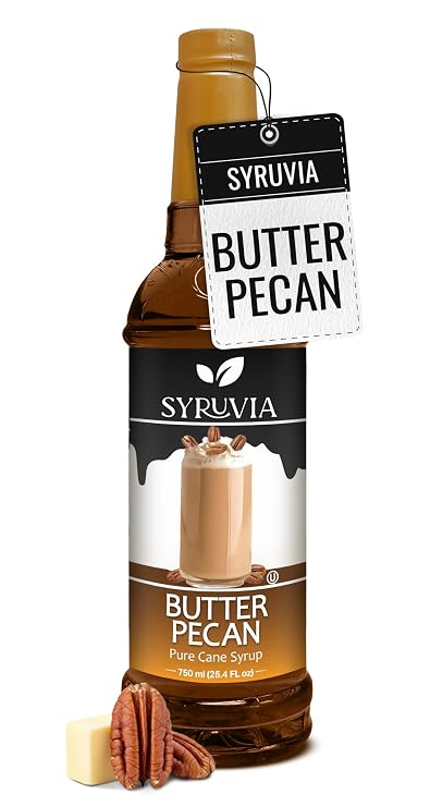 Syruvia Coffee Syrup, Butter Pecan Flavored Syrup for Drinks, Lattes, and Desserts 25.4 fl oz