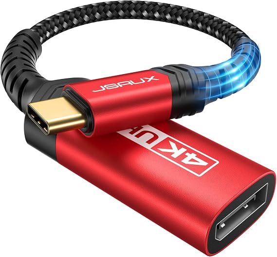 JSAUX USB C to DisplayPort Adapter 4K@60Hz for MacBook and Surface, Red | Plug and play 4K@60Hz video and audio with anti-interference design; for MacBook, Surface, Dell XPS and Galaxy S21/S20