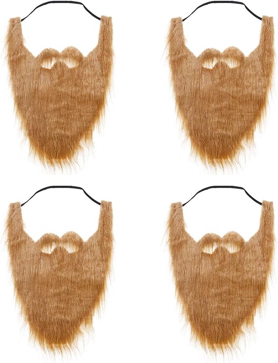 Brown Full Beard and Mustache, Facial Hair Halloween Viking Costume 4 Pack