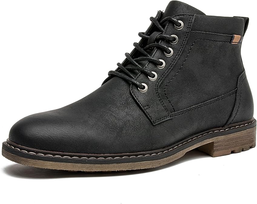 Men's Casual Ankle Boots with Zipper and Lace Up | Distressed Finish, Side Zipper for easy On Off, Comfortable Support, Daily Wear, Work, Outdoor, Casual Occasions