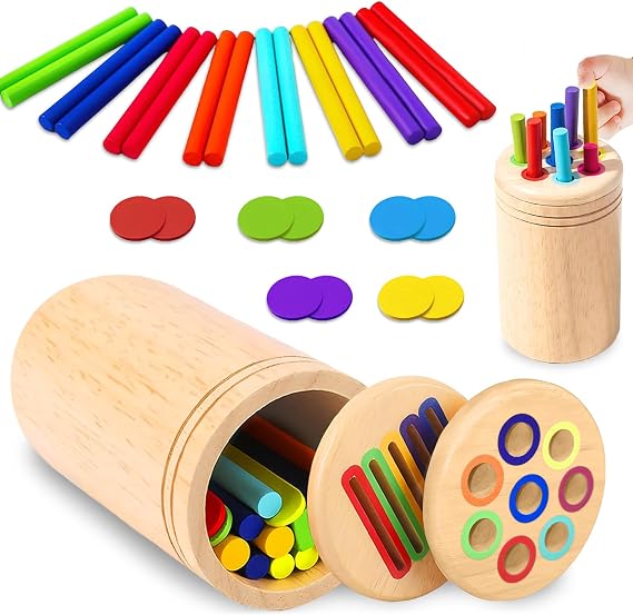 Montessori Wooden Toys for 1 2 3 Years Boys Girls,Wooden Color Sorting & Development Toy | Birthday Gifts for Toddlers 1-3 Year Olds | Educational Learning Toys for 1 2 3 Year Old Boy Girl