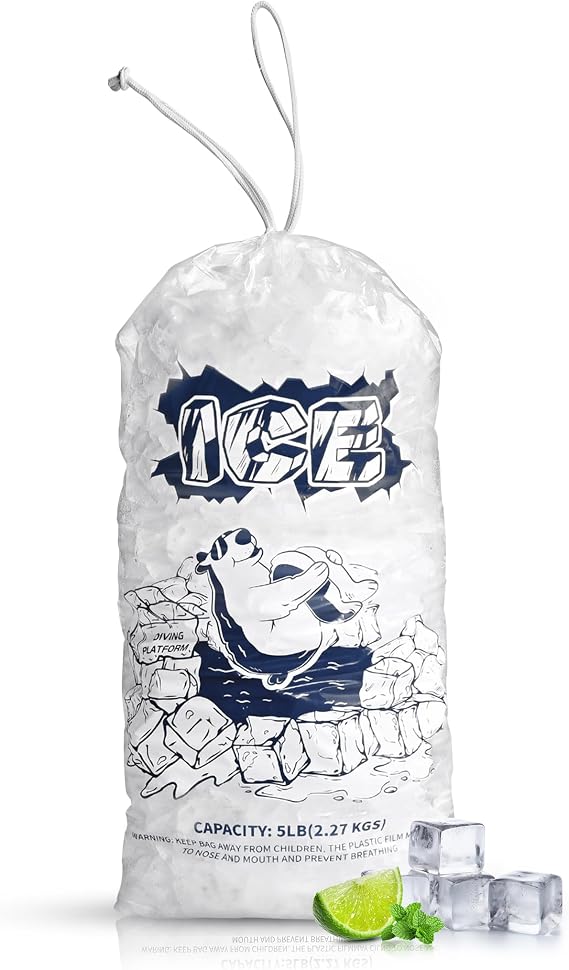 FireKylin 50Pcs 5 lb Drawstring Ice Bags for Ice Storage, Reusable