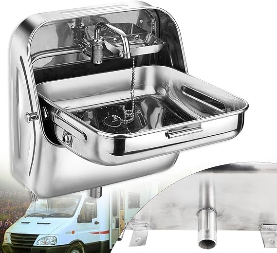 RV Caravan Basin Sink,Boat Stainless Steel Hand Wash Basin Sink with Folded Faucet for Caravan Boat RV Kitchen