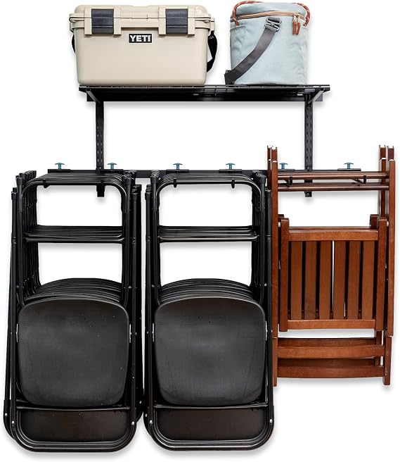 G-Chair Storage Rack with Wire Storage Shelf Folding Chair Rack for Home & Garage Organization, Chair Hangers for Folding, Beach, Patio & Camping Chairs, Heavy Duty Steel, Holds 300 lbs