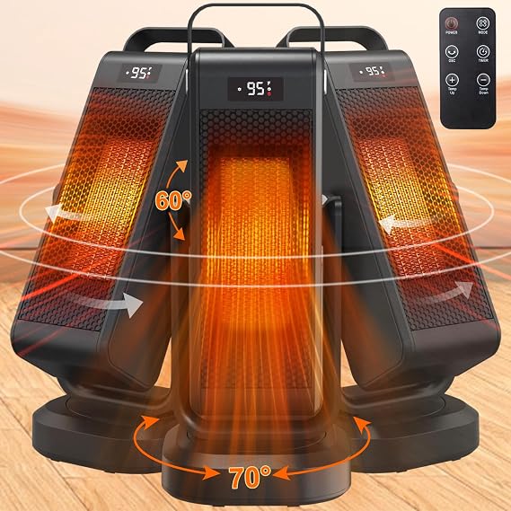 Space Heater Indoor 2023 New, Portable Heater with 60Up/Down Adjust 70Oscillat, 2000W Electric PTC Heater With 4 Modes 12H Timer Remote Control Over Heat Or Tip-over Protection for Home Office