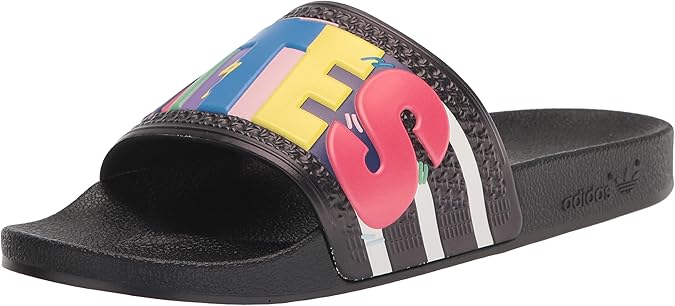 adidas Originals Men's Adilette Slides Sandal, Black/White/Black Pride, 18