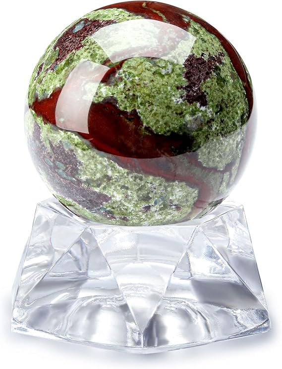Jovivi 40mm Natural Dragon Blood Jasper Healing Crystal Gemstone Ball Divination Sphere Sculpture Figurine with Acrylic Stand