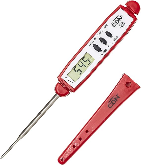 CDN ProAccurate Instant Read Digital Pocket Thermometer with 2.75" Stainless Steel Tip for Accurate Temperature Measurement, Red (DT450X-R)