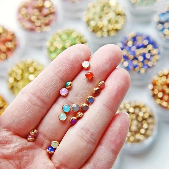 4mm / 0.16" Super Tiny Multi-Color Buttons with Brass Base, Mini Pearl Buttons, Doll Clothes Sewing Craft Supplies (10PCS)