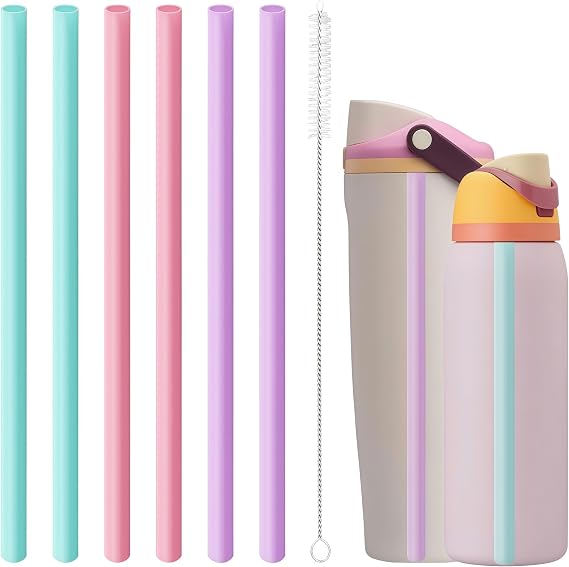 Joshey Replacement Straws for Owala FreeSip & FreeSip Sway 40oz, 6 Pack | Water Bottle & Tumbler Replacement Accessories | BPA-Free Reusable Plastic Straws | Includes Cleaning Brush