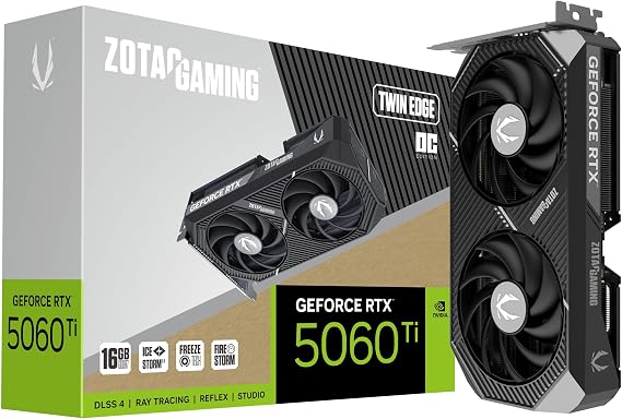 ZOTAC Gaming GeForce RTX 5060 Ti 16GB Twin Edge OC DLSS 4 16GB GDDR7 128bit 28Gbps PCIE 5.0 Gaming Graphics Card, IceStorm 2.0 Cooling, SFF-Ready, ZT-B50620H-10M