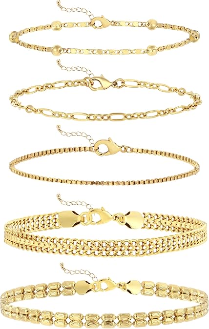 Gold Bracelets for Women Trendy, 14K Real Gold Plated Link Chain Bracelets for Women Waterproof, Adjustable Gold Stack Bracelet Set Jewelry Gifts for Women.