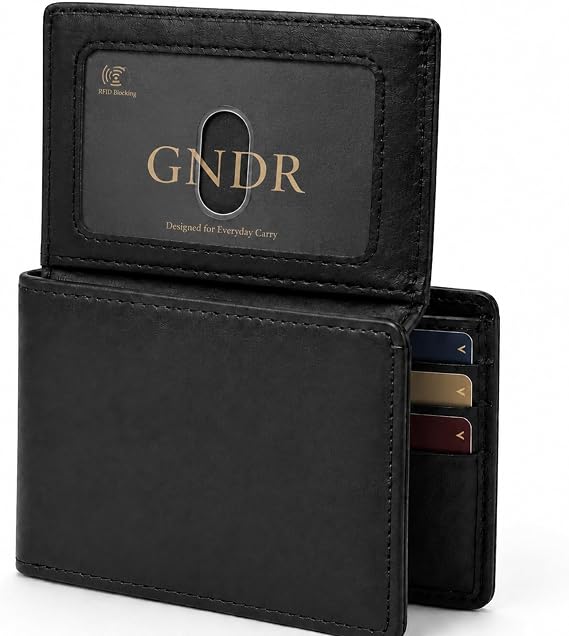 GNDR Wallet For Men Bifold Black RFID Blocking Slim Faux Leather Wallets Card Holder Front Pocket Minimalist Men Accessories With Gift Box