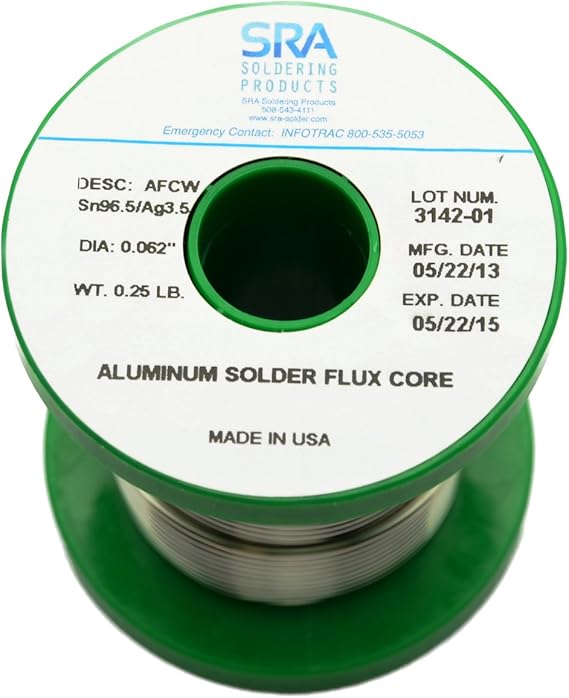 Aluminum Solder Wire 96.5 Sn/3.5Ag .062 Flux Core