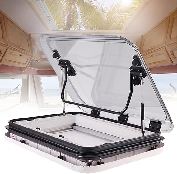 RV Skylight Replacement, Caravan Motorhome Roof Vent Hatch with LED Light, 70° Wide-angle, RV Skylight for Camper Trailer Fifth Wheel Truck, Use Body Thickness: 25-60MM,80 * 50cm