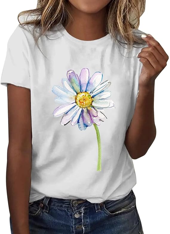 Women's Plus Size Summer Loose Tee Shirt Women's Short Sleeve Dragonfly Print T-Shirts Ladies Casual Round Neck Loose Breathable Shirt Elegant Top Cotton T Shirt, Yellow, XL