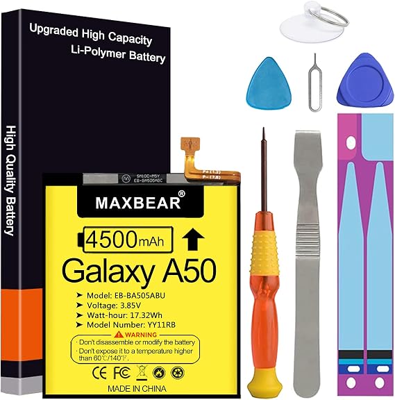 MAXBEAR Galaxy A50 Battery, (Upgraded) 4500mAh 3.85V Li-Polymer Replacement Battery EB-BA505ABU for Samsung Galaxy A50 A505FA30 SM-A305 A20 A205FN A202F A30s SM-A307 with Repair Tool Kit