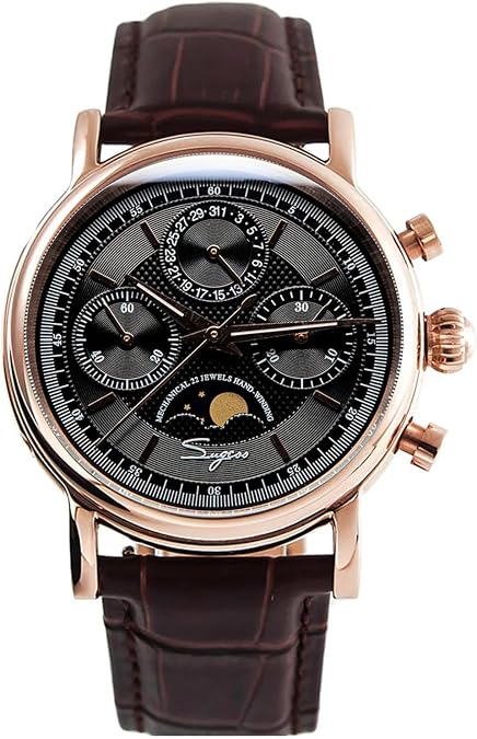 Sugess Seagull ST1908 40mm Black Moon Phase Date Chronograph Sapphire Gold 1963 BNIB