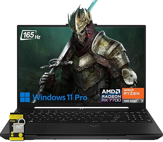 ASUS TUF Gaming A16 Laptop 16" WUXGA 165Hz 7ms 100% sRGB AMD Octa-core Ryzen 7 7735HS 32GB RAM 2TB SSD AMD Radeon RX 7700S 8GB (>RTX4060) Backlit USB-C USB4 Fast Charging Win11 Pro w/ICP Accessory