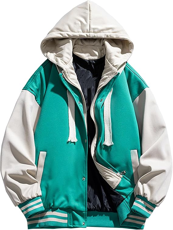 DGKaxiyaHM Men's Lightweight Hood Casual Jackets Loose Zipper Baseball Coats Button Lightweight Stylish Outerwear (Green,Large)