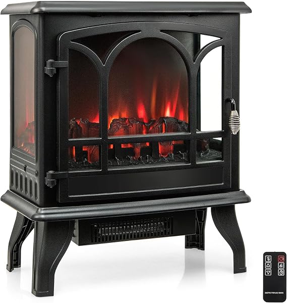 GOFLAME 23 Electric Fireplace Stove, Freestanding Fireplace Heater with 3-Level Dimmable Flame Effect and 6H Timer, Remote Control, Compact Stove Heater with Overheat Protection, 1400W