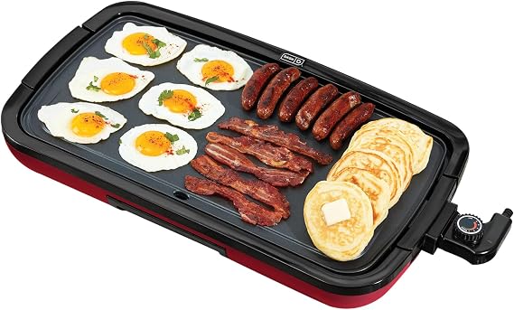 Dash Deluxe Everyday Electric Griddle, Removable Nonstick Plate, Red | Flat Top Grill with Drip Tray, Temperature Control, Large 20-Inch Cooking Surface for Pancakes, Eggs, Burgers, Bacon