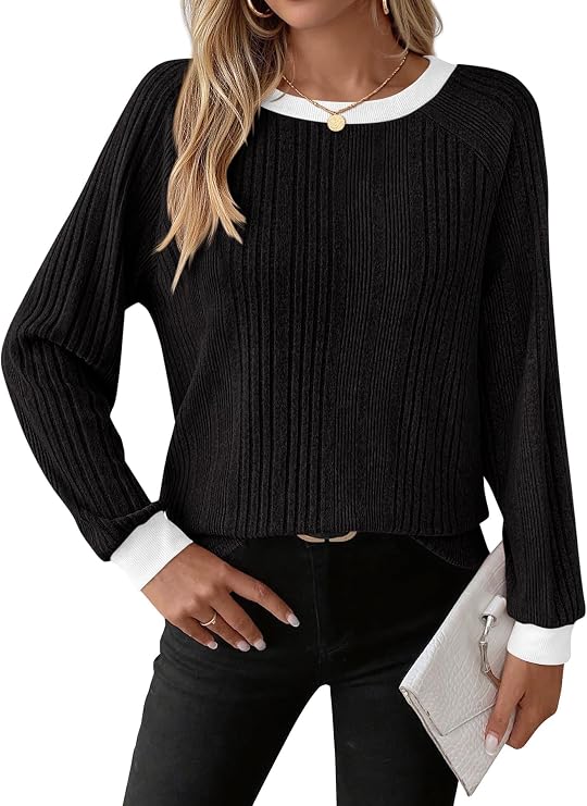 CFLONGE Fall Tops for Women Trendy 2025 Crewneck Long Sleeve Business Casual Shirts Fashion Knit Ribbed Tunic Going Out Tops