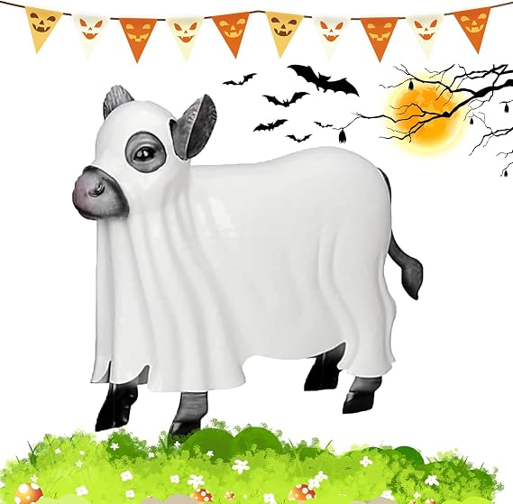 Spooky Metal Ghost Cow Statue, Mental Ghost Cow Decor Halloween Decoration, Halloween Cow Skull Prop, Ghosts Cows Statue Halloweens Outdoor Yard Decorative Prop (1Pc)