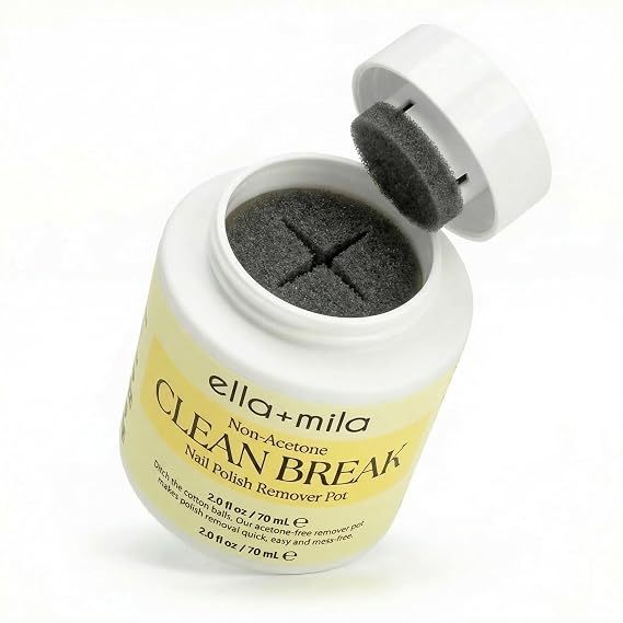 ella+mila Clean Break Non-Acetone Nail Polish Remover Pot - Acetone Free Gentle Polish Remover Dip Jar with Sponge for Fingers & Toes - Travel Size, Light Cotton Candy Scent (2.3 fl oz)