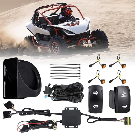 UTV Turn Signal Kit,Pre-Wired Universal Street Legal Kit with Turn Signal,Rocker Switch,Horn Harness,Plug and Play Blinker Kit Fit for Can-Am,Polaris Ranger RZR,Golf Cart-