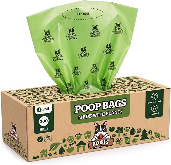 Pogi’s Compostable Poop Bags - 300 Grab & Go Dog Poo Bags - Leak-Proof, Extra-Large, Plant-Based, ASTM D6400