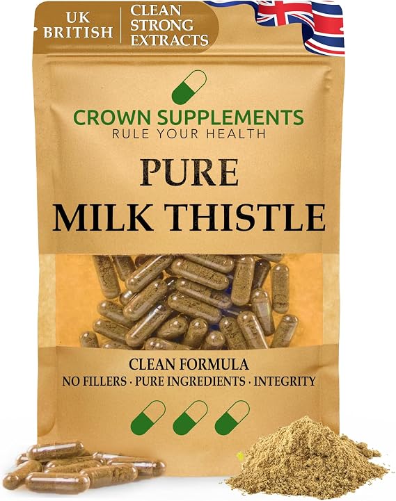 Pure Clean Milk Thistles Capsules | Quality Clean Supplements UK | Crown Supplements (180 Capsules)