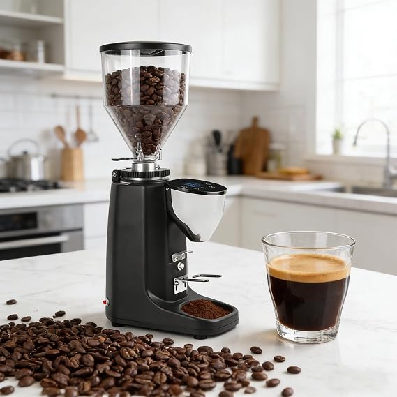 Electric Coffee Grinder, Burr Grinder with 60mm Flat Burrs, 19 Adjustable Settings, Large 500g Hopper, Convenient Detachable Holder