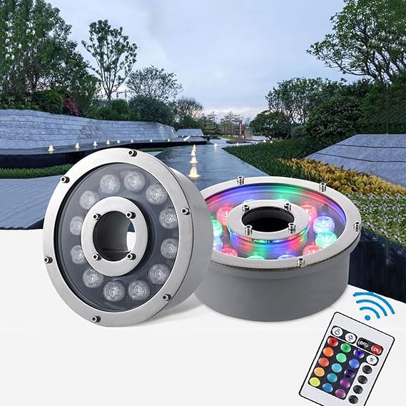 LED Ring Fountain Light - RGB Underwater Light, 12/24V Submersible Underwater Landscape Spotlight, IP68 Waterproof Middle Hole Swimming Pool Light, for Fountain/Landscape Decoration(6w,24V)