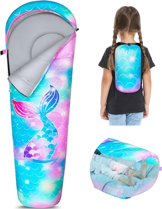 FIOBEE Kids Sleeping Bag 3 Season Camping Sleeping Bags for Girls Toddler