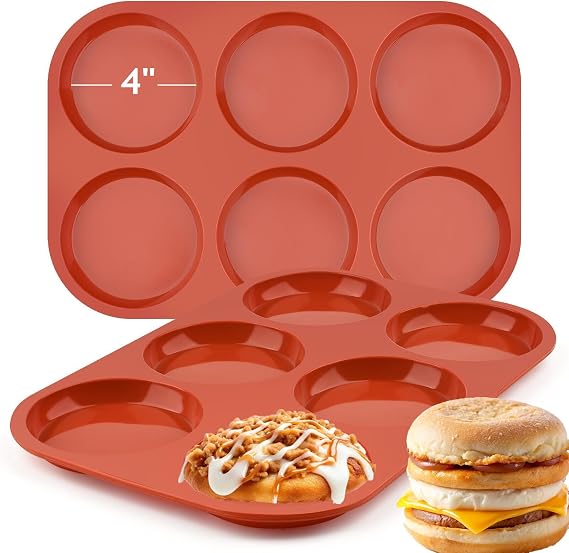 JOERSH Jumbo Size Silicone Egg Mold, 4 Inch, 2 Pack | Non Stick, Muffin Top Pan, Large Round Silicone Molds, For Baking Hamburger Bun, Egg Bites, Breakfast Sandwiches, Pancakes