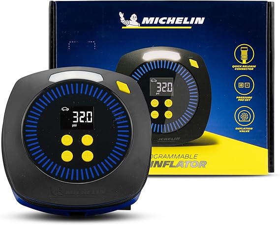 MICHELIN Digital Micro Programmable 12V Car Tyre Inflator Air Compressor - Portable Air Pump and Digital Tyre Pressure Gauge for Glovebox - Car Accessories