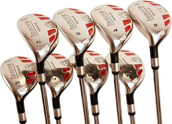 Left Handed Senior Mens Golf All iDrive Hybrids Complete Full Set, which Includes: #3, 4, 5, 6, 7, 8, 9, PW Senior Flex Total of 8 New Utility A Flex Clubs