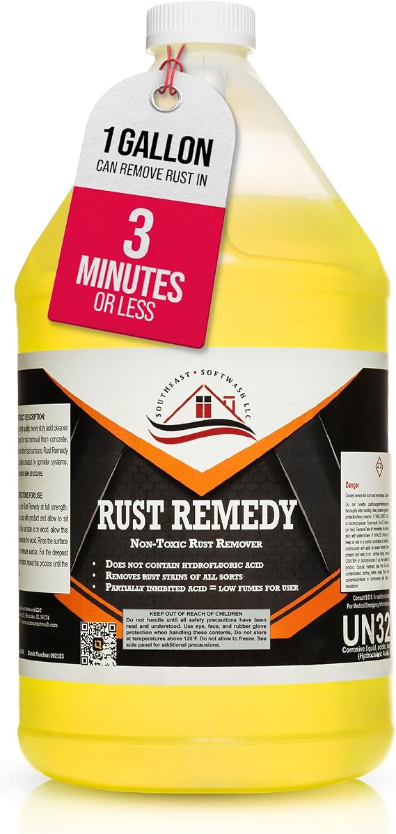 Southeast Softwash Rust Remedy Heavy Duty Rust Remover for Concrete, Masonry, Wood and Metal | Fast Acting Rust Cleaner for Homes, Driveways and Outdoor Surfaces (1 Gallon)