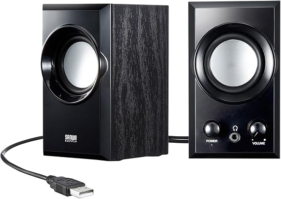 Sanwa Supply MM-SPU7BK USB Speaker Wooden Cabinet with Passive Radiator, Black